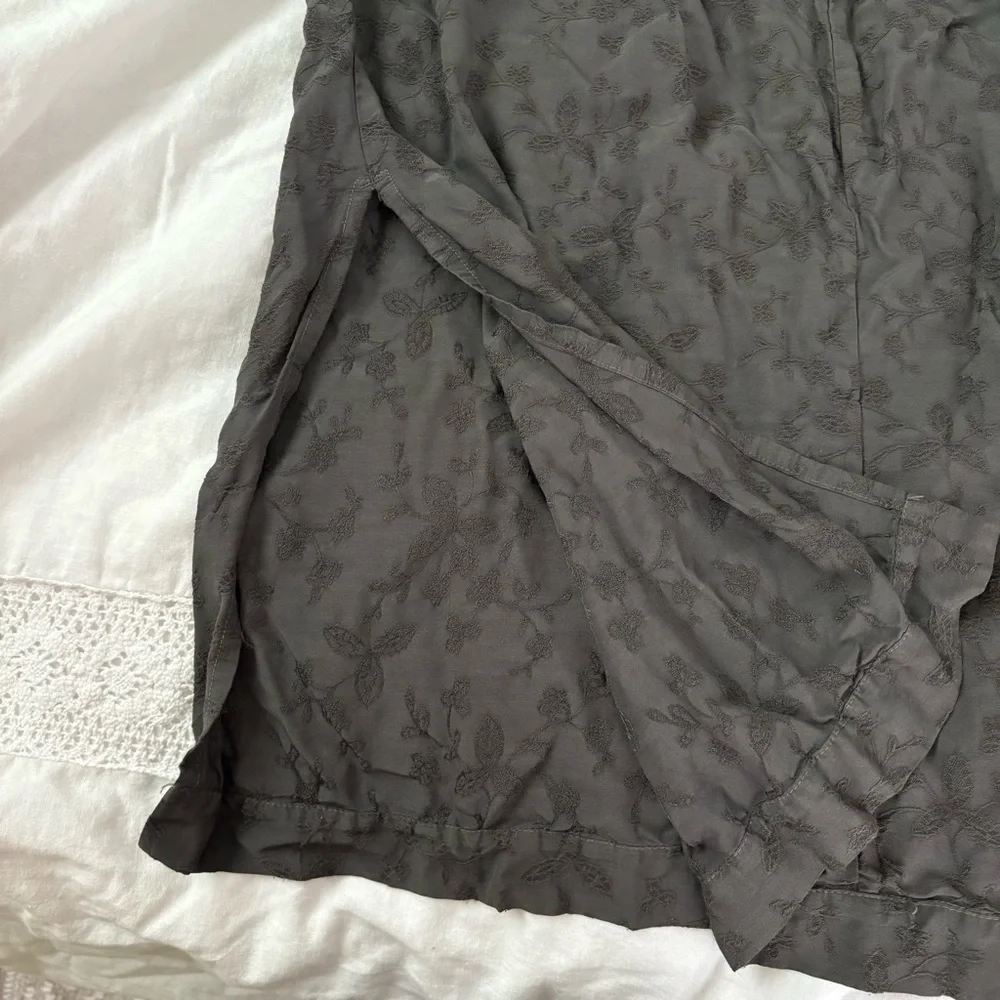 CP Shades Black Floral Embroidered Textured Lagenlook Maxi Skirt slit LARGE